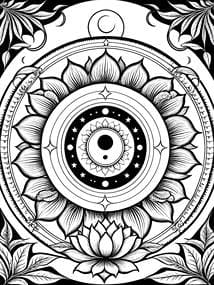 Cosmic Lotus Eclipse Mandala Coloring Page