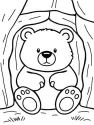 Bear Peeking from Tree Den coloring preview