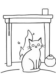 Cat in Front of Warm Fire coloring preview