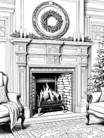 Fireplace with Tree coloring preview