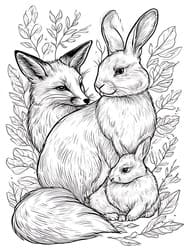 Fox and Bunny Family coloring preview