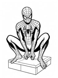 Crouching Spider-Man on Pedestal coloring preview