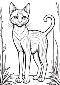 Curious Cat Standing in Tall Grass Printable Page