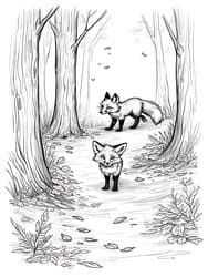 Fox Pair Strolling Autumn Forest coloring preview