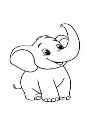 Happy Elephant with Trunk Up coloring preview