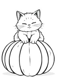 Cute Cat on Pumpkin