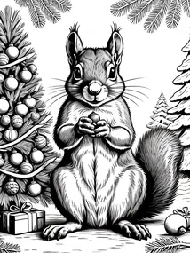 Squirrel Holding Acorn by Tree Printable Page