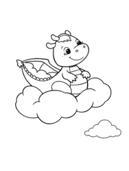 Baby Dragon Riding Cloud coloring preview