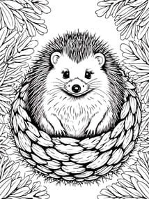 Hedgehog Curled in Autumn Leaves coloring preview