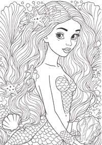 Mermaid with Seaweed and Starfish coloring preview