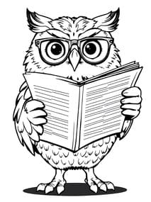 Owl Reading Book with Glasses coloring preview