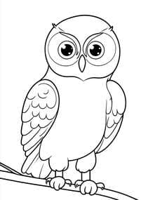 Cute Owl Standing on Branch coloring preview