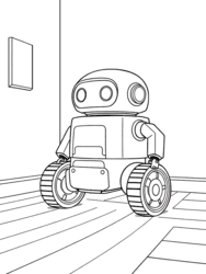 Robot on Wooden Floor coloring preview