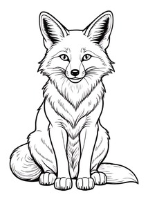 Sitting Fox with Fluffy Tail Coloring Page
