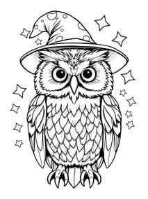 Wizard Owl with Hat and Stars coloring preview