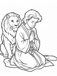 Daniel Praying Beside Lion coloring preview
