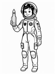 Girl Astronaut Holding Rocket coloring preview