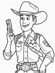 Woody Pulling Gun in Cowboy Badge coloring preview