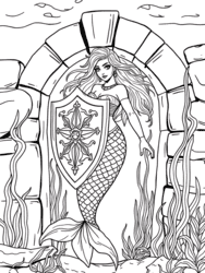 Mermaid Warrior in Underwater Gate coloring preview