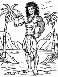 Maui Haka Pose on Shoreline coloring preview