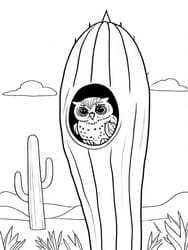 Owl Peeking from Cactus Hole coloring preview