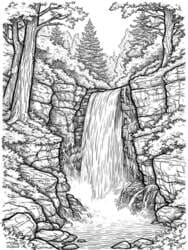Detailed Forest Waterfall coloring preview