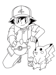 Ash Holding Poké Ball coloring preview