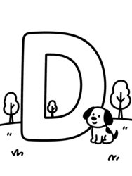 Dog Guarding Letter D coloring preview