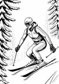 Downhill Alpine Skier in Action coloring preview