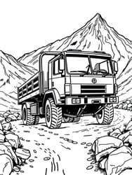Dump Truck in Rocky Terrain coloring preview