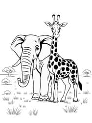 Elephant and Giraffe in Savanna