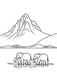 Elephants in Reflective Desert Coloring Page