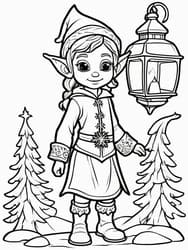 Elf Girl Carrying Glowing Lantern coloring preview