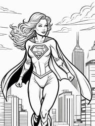 Supergirl Soaring Above Metropolis coloring preview