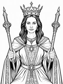 Queen Esther Holding Ornate Scepters coloring preview