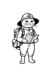 Explorer Cat Reading Map Coloring Page