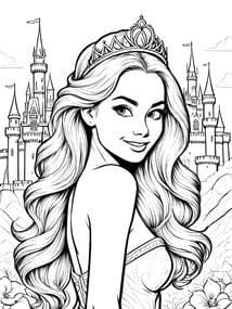 Fairytale Princess with Castle Background coloring preview