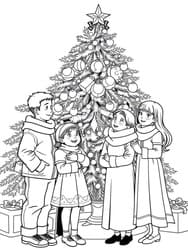 Family Gathered Around Tree coloring preview
