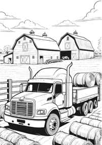 Free printable Truck with Hay Bales and Barns