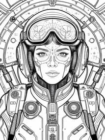 Female Space Pilot in Cockpit Printable Page