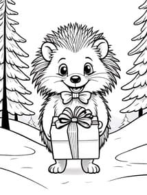 Hedgehog with Gift and Bow Tie coloring preview