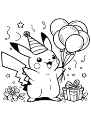 Pikachu Celebrating with Balloons coloring preview