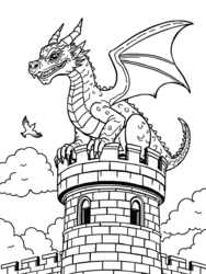 Dragon on Medieval Tower coloring preview