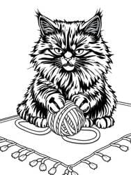 Fluffy Cat Playing with Yarn
