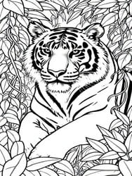 Detailed Tiger Face in Foliage coloring preview