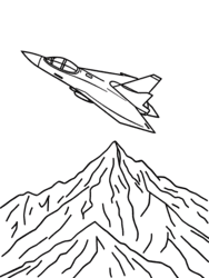 Jet Plane Above Mountain Range coloring preview