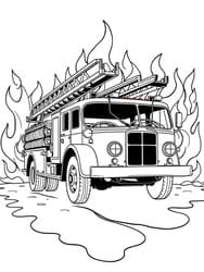Fire Truck Surrounded by Flames