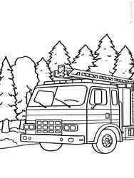 Fire Truck Among Pines Printable Page
