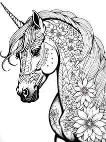 Floral Unicorn Full Body coloring preview
