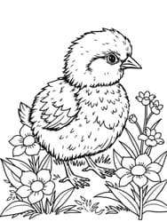 Chick Amid Blooming Flowers coloring preview